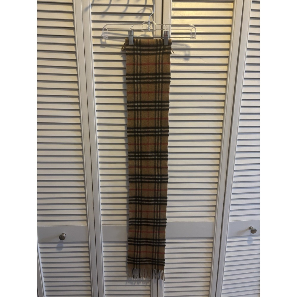 Burberry Lambswool Beige Plaid Fringe Rectangle Scarf Made in England - Picture 6 of 11